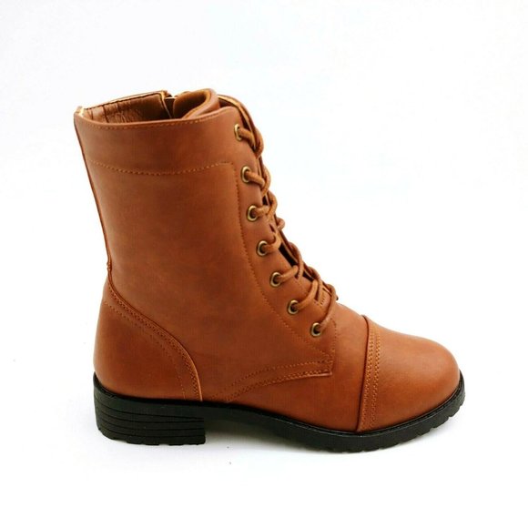 Wild Diva Lounge Shoes - Wild Diva Lounge Tasha‎ 04 Combat Boots Cognac New